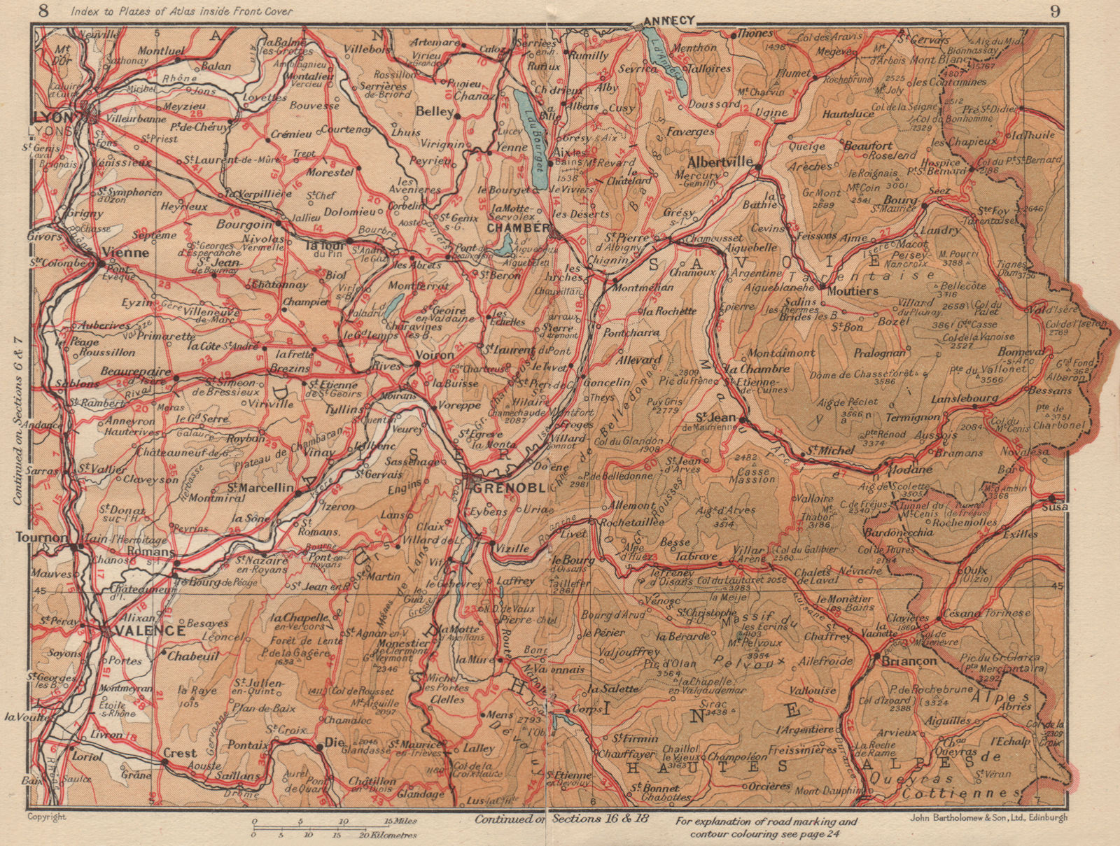 DAUPHINÉ. Savoie Hautes-Alpes Isère Drome Lyon Grenoble Chambéry Alps 1954 map